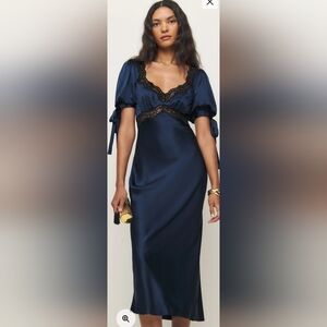 Reformation Stella Silk Dress Blue - Size 6